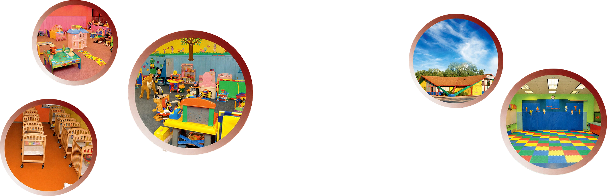 Round photos of ABCD Academy classrooms and playground