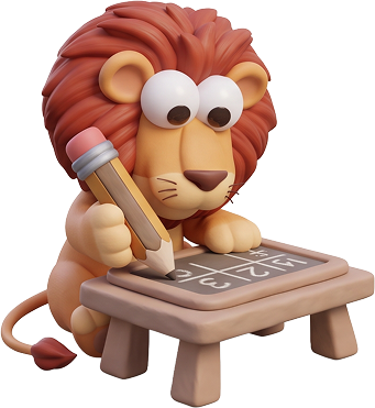 Lion mascot writing on a chalkboard