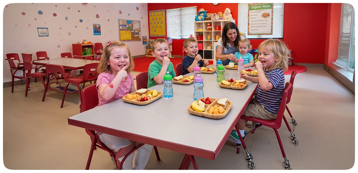 Children enjoying a meal together at the table