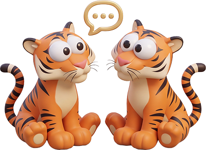 Two tiger cub mascots talking